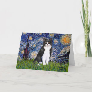 Starnacht - Zwart en Witte Kat Kaart
