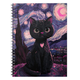 Starnacht Zwarte Kat Notitieboek | Droomachtig Hem