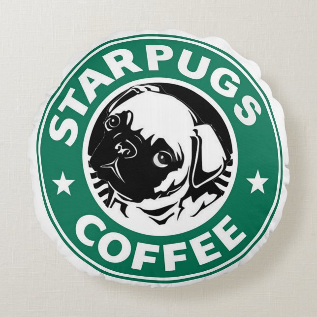 Starpugs Coffee Rond Kussen (Voorkant)