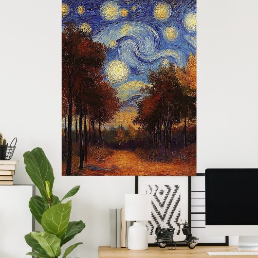 Starry Autumn Path - Affiche de style impressionni (Bureau à domicile)