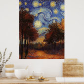 Starry Autumn Path - Affiche de style impressionni (Cuisine)