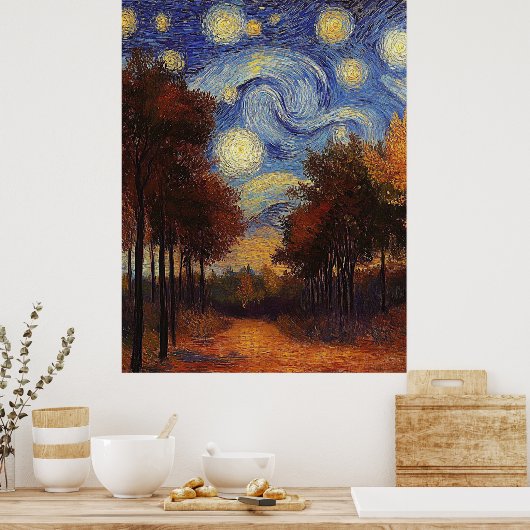 Starry Autumn Path - Affiche de style impressionni (Cuisine)