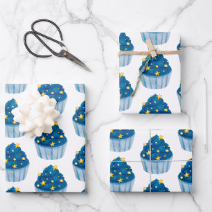 Starry Blue Cupcake Gift Wrap Leuk & feestelijk Inpakpapier Vel