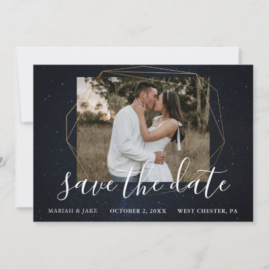 Starry Blue Night Sky Foto Save the Date Kaart (Voorkant)