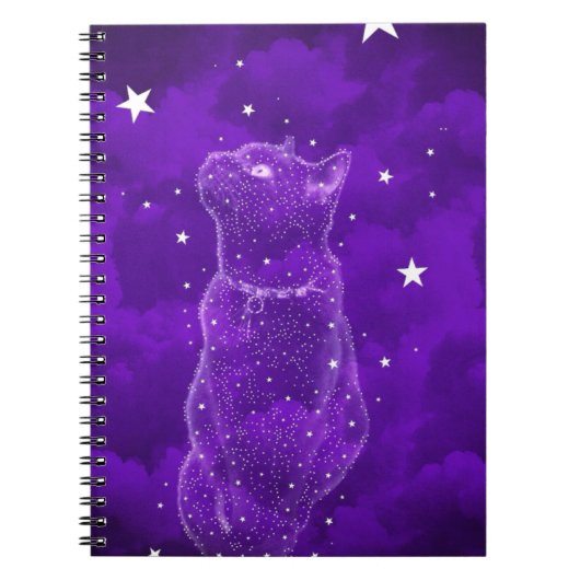 Starry Cat Notebook, Paars Notitieboek (Voorkant)