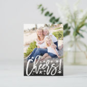 Starry Cheers Brush Script Moderne nieuwjaarsfoto Feestdagenkaart (Staand voorkant)