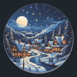 Starry Christmas Village By Night Sticker<br><div class="desc">Élevez vos décorations de vacances avec notre autocollant de village de Noël étoilé. Vous pouvez y ajouter votre texte favori pour montrer vos souhaits. Veuillez utiliser le bouton "Customiser" pour ajouter du texte. Merci pour votre choix. Découvrez la magie festive dans notre magasin!</div>