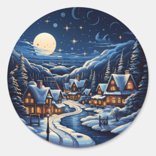 Starry Christmas Village By Night Sticker