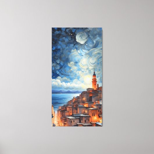 Starry Coast Town Canvas Afdruk (Voorkant)