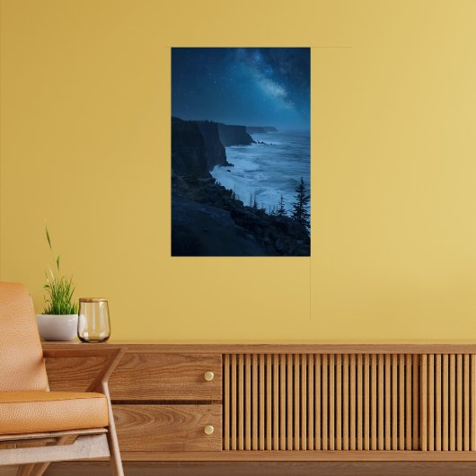 Starry Coastal Night - Serene Melkweg Ocean Uitzic Poster (Woonkamer 2)