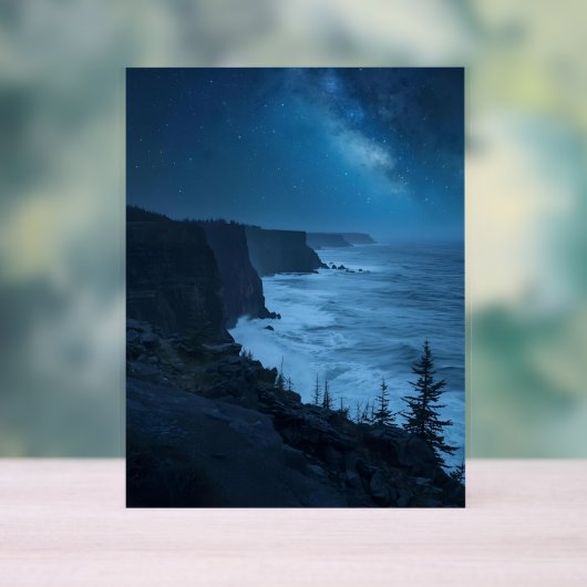 Starry Coastal Night – Serene Milky Way Ocean View Acryl Bord (Neutraal)