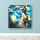 Starry Devon Rex Cat Portret - Huisdier Portret Canvas Afdruk (Insitu (Houten vloer))