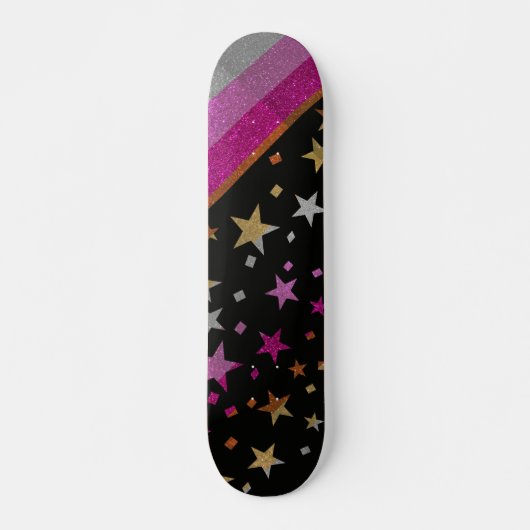 Starry Gay Pride Flag Sparkly Lesbian Glitter Skateboard (Voorkant)