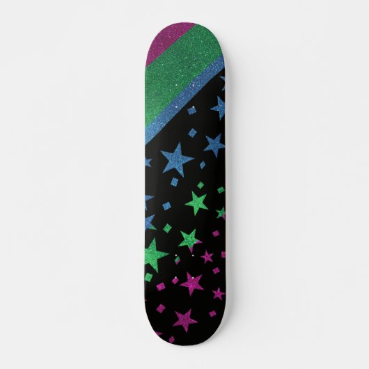 Starry Gay Pride Flag Sparkly Polysexual Glitter Skateboard (Voorkant)