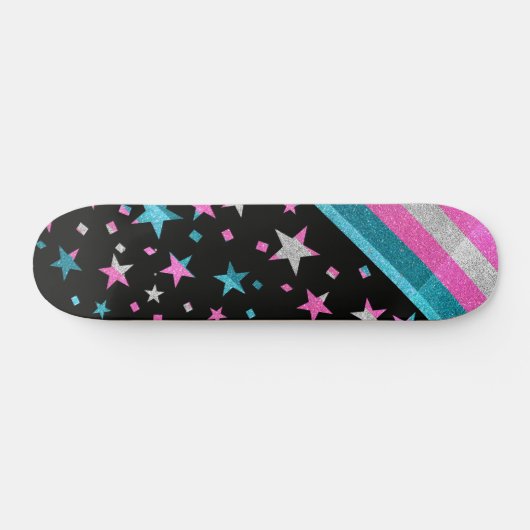 Starry Gay Pride Flag Sparkly Trans Glitter Skateboard (Horizontaal)