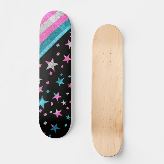 Starry Gay Pride Flag Sparkly Trans Glitter Skateboard (Voorkant)