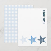 Starry Gingham Baby Boy Stationery Notitiekaartje (Voorkant / Achterkant)