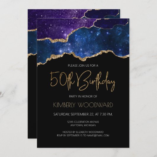 Starry Gold Agate Geode 50e verjaardag Kaart (Voorkant / Achterkant)