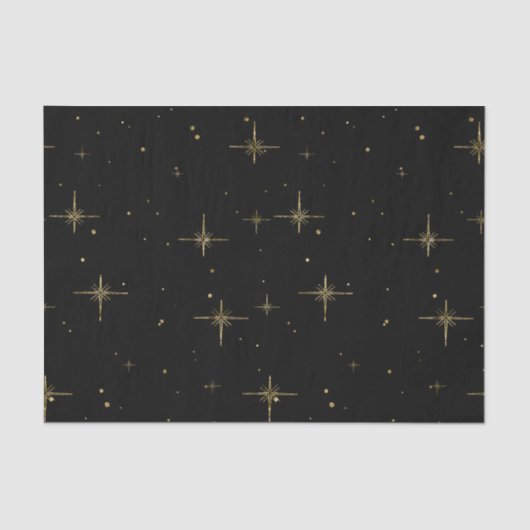 Starry Holiday Tissue Paper – Zwart met Gouden Ste Tissuepapier (Voorkant)