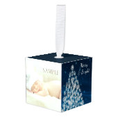 Starry Holiday Tree Blessings Photo Template Kubus Ornament (Voorkant hoekig)