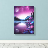 Starry Lake Flower Dream Night View Canvas Afdruk (Insitu (Houten vloer))