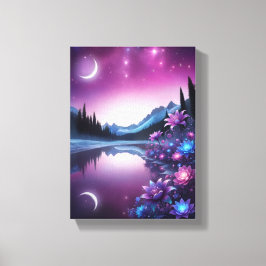 Starry Lake Flower Dream Night View Canvas Afdruk
