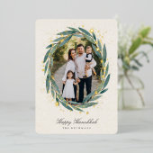 Starry Laurel | Hanukkah-foto Folie Feestdagenkaart (Staand Voorkant)