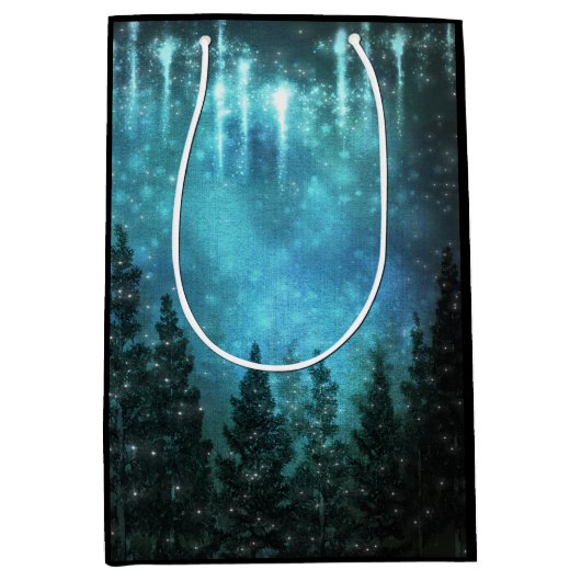 Starry Lights Rustic Pine Trees Country Wedding Medium Cadeauzakje (Voorkant)