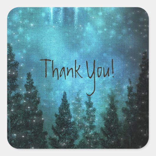 Starry Lights Rustic Pine Trees Country Wedding Vierkante Sticker (Voorkant)