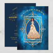 Starry Midnight Blue Quinceañera Invitation (Devant / Derrière)
