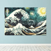 Starry nami - Hokusai & van Gogh Canvas Afdruk (Insitu (Houten vloer))