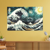 Starry nami - Hokusai & van Gogh Canvas Afdruk (Insitu (Woonkamer))