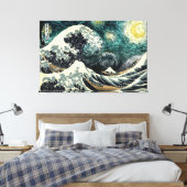 Starry nami - Hokusai & van Gogh Canvas Afdruk (Insitu (Slaapkamer))