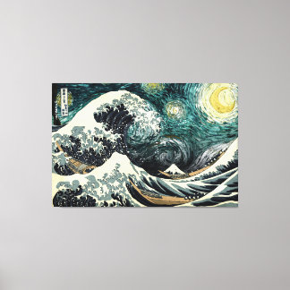 Starry nami - Hokusai & van Gogh Canvas Afdruk