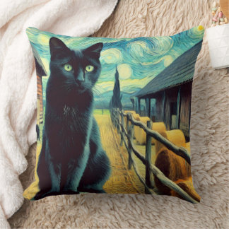 Starry Night Black Cat Green Eyes Kussen
