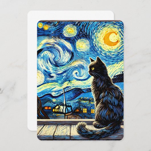 Starry Night Cat - Invitation Whimsical (Devant / Derrière)