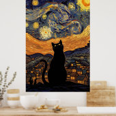Starry Night Cat Van Gogh Inspired Starry Sky Poster (Keuken)