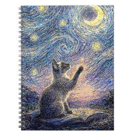 Starry Night Cat – Van Gogh Style Art  Notitieboek