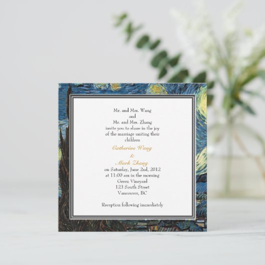 Starry Night, célèbre faire-part de mariage d'art. (Debout devant)