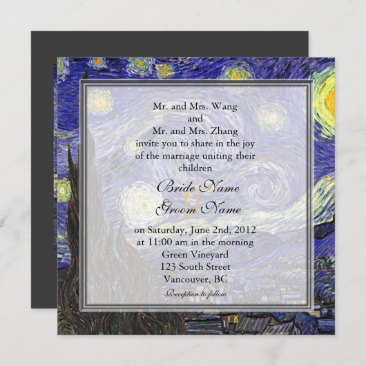 Starry Night, célèbre faire-part de mariage d'art. (Devant / Derrière)