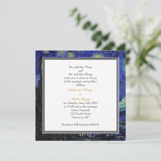 Starry Night, célèbre faire-part de mariage d'art. (Debout devant)