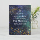 Starry Night Celestial Galaxy Bar Mitzvah Kaart (Staand voorkant)