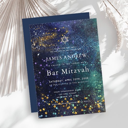 Starry Night Celestial Galaxy Bar Mitzvah Kaart