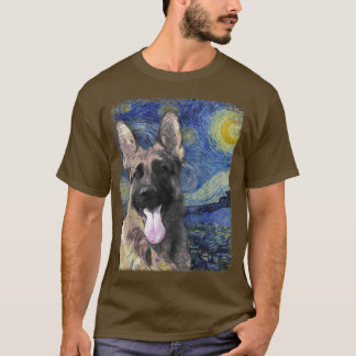 Starry Night Colorful German Shepherd Painting T-shirt