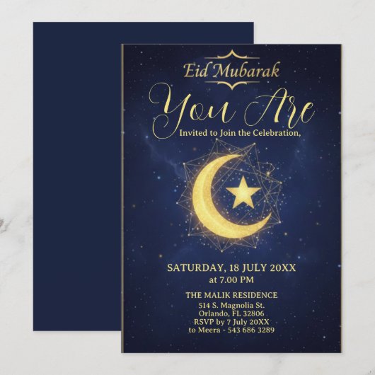 Starry Night Eid Mubarak Party Invitation (Devant / Derrière)