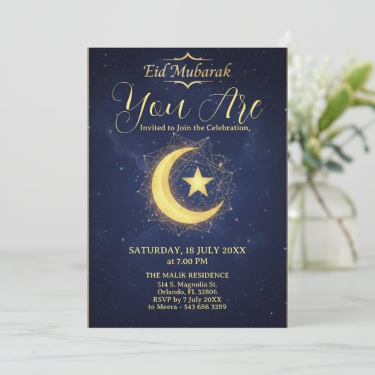 Starry Night Eid Mubarak Party Invitation Kaart (Staand voorkant)