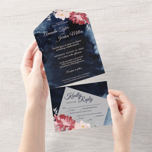 Starry Night Floral Mariage All In One Invitation (Déchirure)
