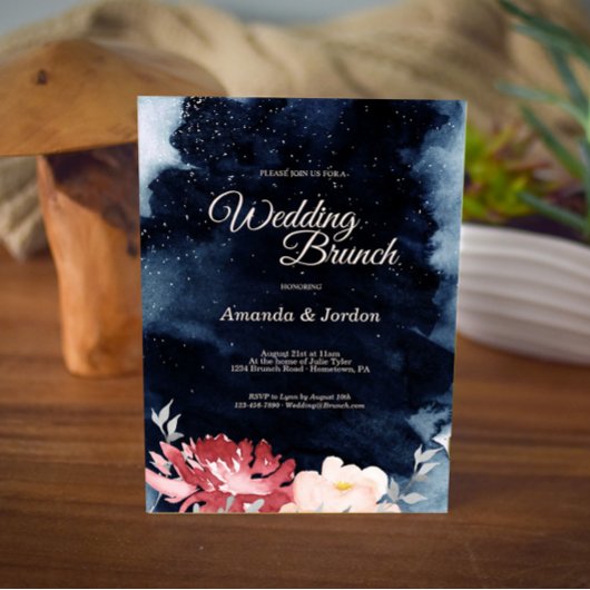 Starry Night Floral Mariage Brunch Invitation