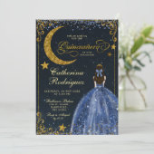 Starry Night Gold and Dark Blue Quinceanera Kaart (Staand voorkant)