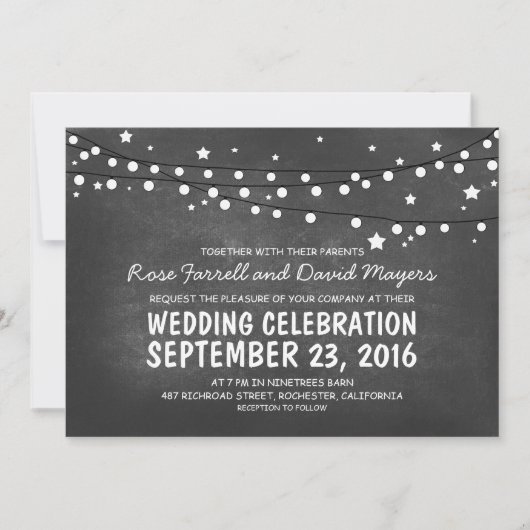 Starry Night Lights Chalkboard Mariage Invitations (Devant)
